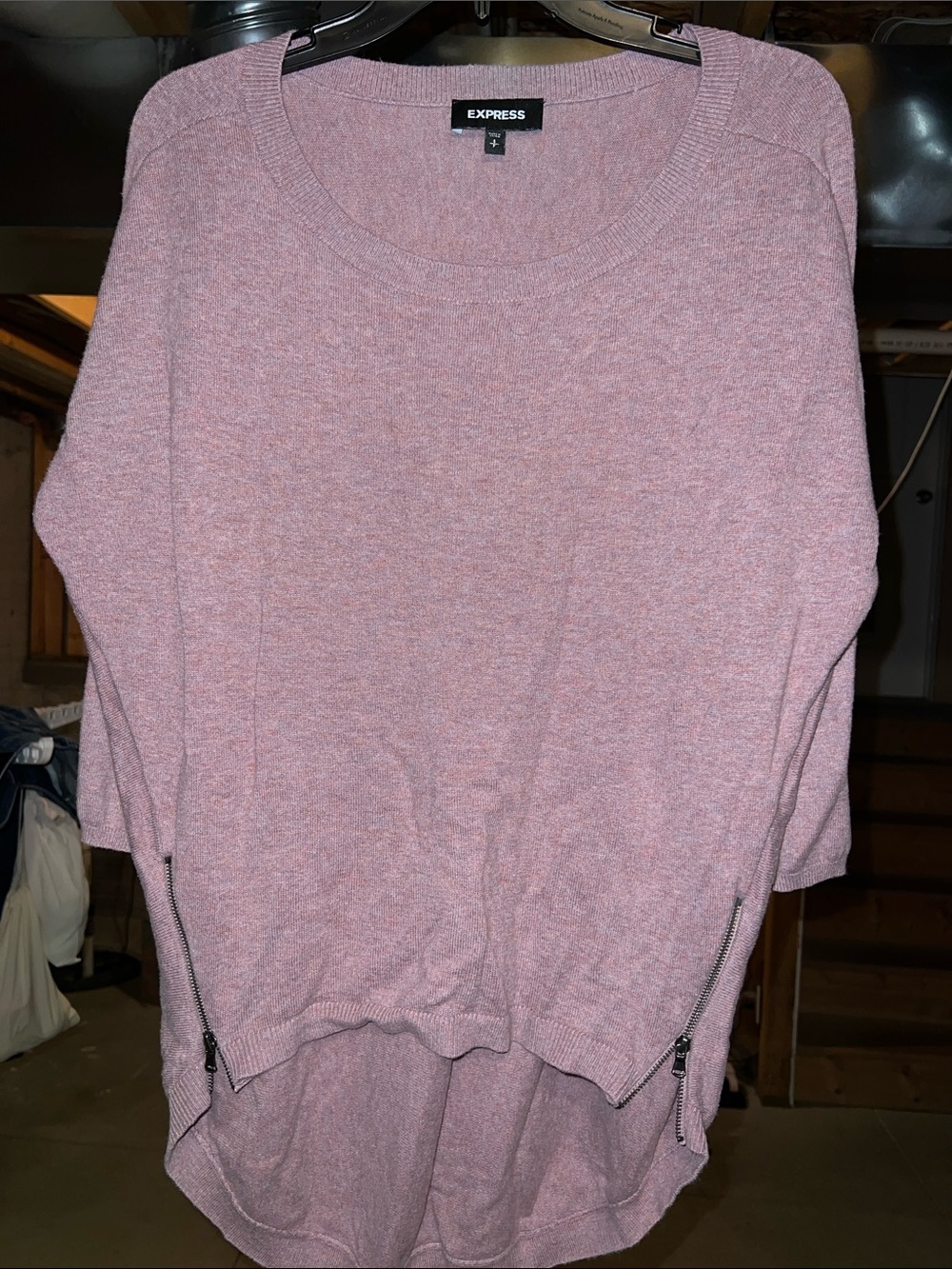 Express Dusty Rose Zip-Hem Crewneck Sweater